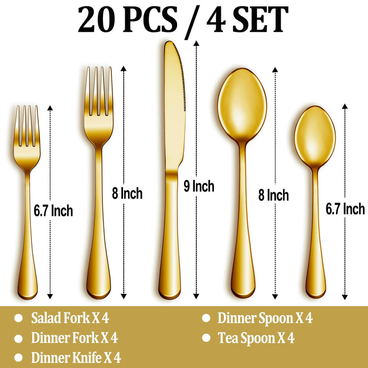 20 Pcs Gold Silverware Set Service for 4 (20 Count)