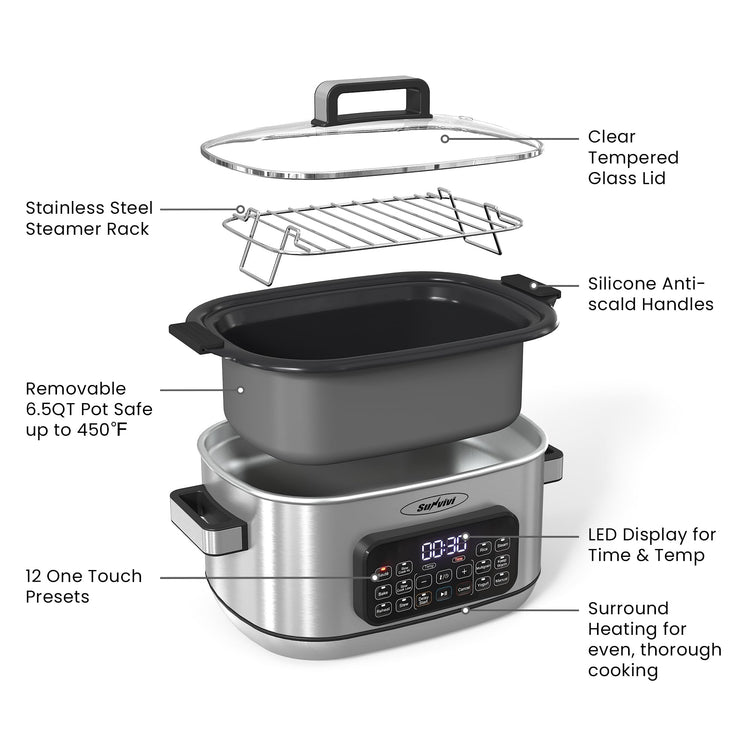 12-in-1 Programmable Slow Cooker 6.5QT with Timer & Keep Warm