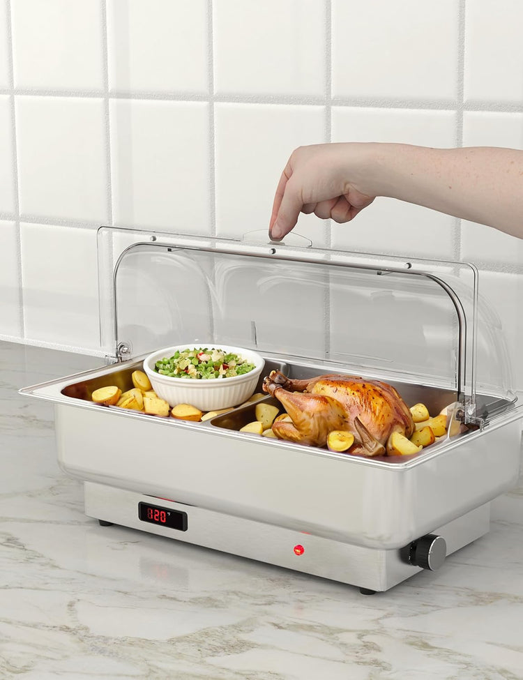 2 Pack Electric Chafing Dishes Buffet Set 9 QT Full Size, NSF Stainless Steel Roll Top Catering Chafer Server Food Warmer with Cover for Party Wedding Banquet
