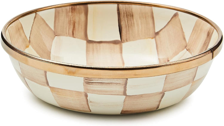 MACKENZIE-CHILDS Enamel Relish Dish, Small Serving Bowl for Entertaining, Brown-and-White Mocha Check