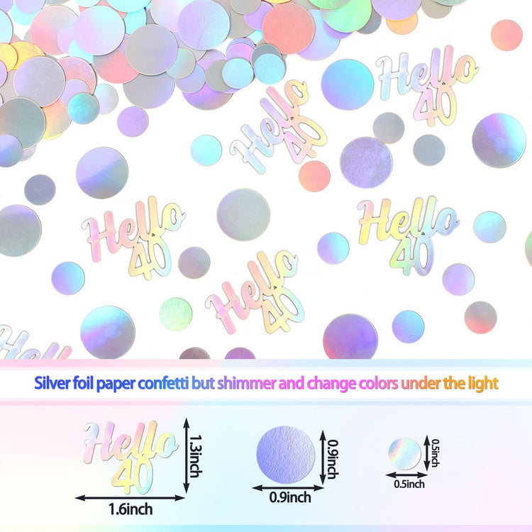 40th Birthday Confetti for Table Iridescent Birthday Party Decorations for Her Circle Dots Hello 40 Women Forty Years Old Birthday Table Scatters Decor Anniversary Party Supplies 300PC (300 Count)