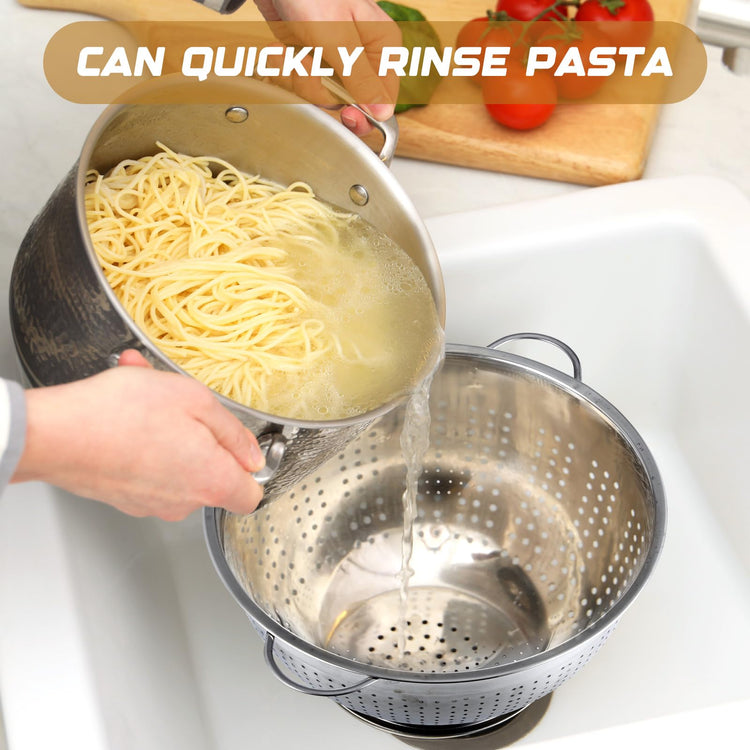 2 Pack 12 Quart Heavy Duty Stainless Steel Colander with Footed Base and Handles Pasta Spaghetti Berry Fruit Vegetable Kitchen Food Strainer Basket (2 Count)