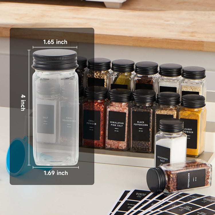 48 Glass Spice jars with label (48 Count)