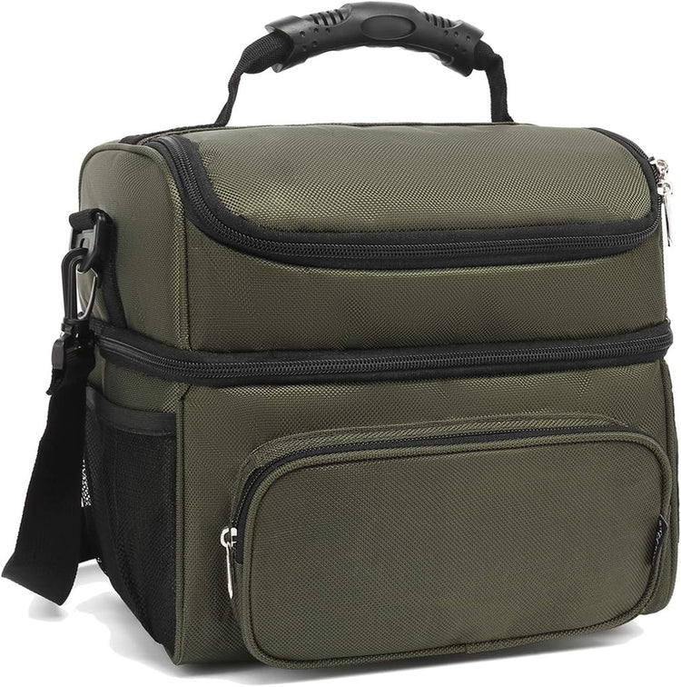 FlowFly Double Layer Cooler Insulated Lunch Bag Adult Lunch Box Large Tote Bag for Men, Women, With Adjustable Strap,Front Pocket and Dual Large Mesh Side Pockets