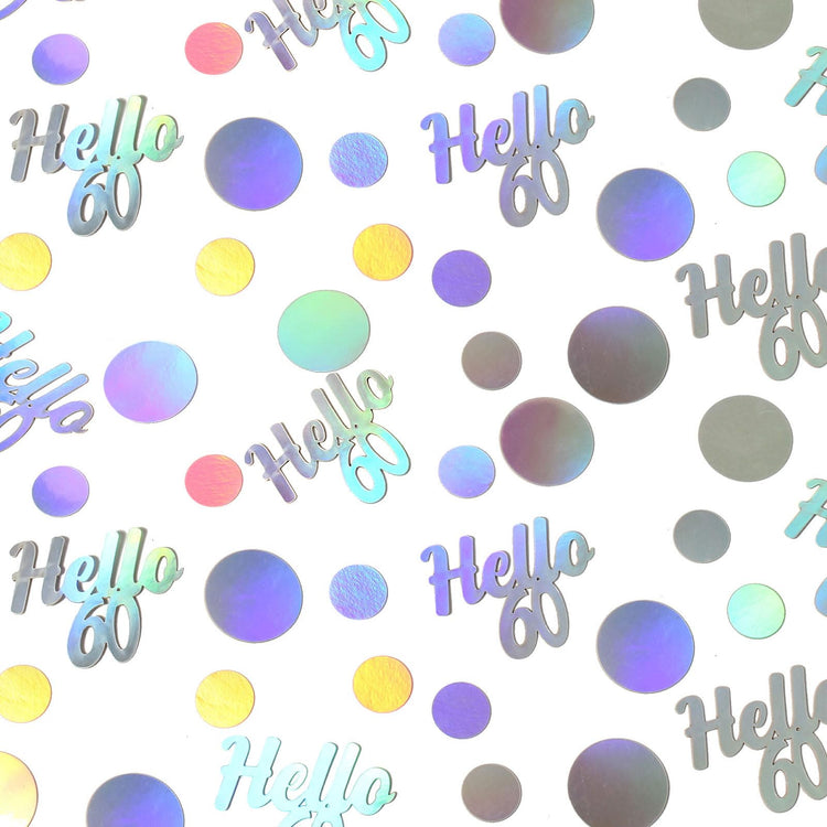 Hello 60 Birthday Confetti for Table Iridescent 60th Birthday Party Decorations for Women Sixty Years Old Happy Birthday Tables Scatter Circle Dots Party Confetti Anniversary Decor 300PC (230 Count)