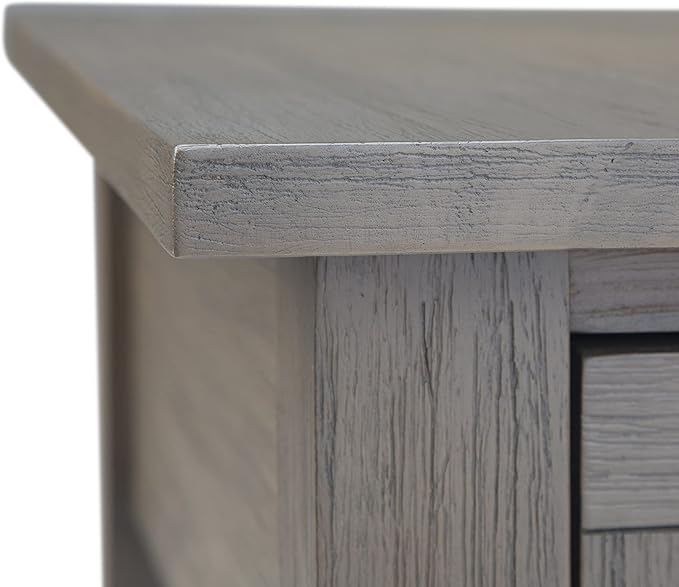 SIMPLIHOME Monroe Narrow Side Table – 14 inch Wide Solid Acacia Wood Narrow End Table in Farmhouse Grey, Rustic Contemporary Accent Table for Living Room with Drawer and Shelf