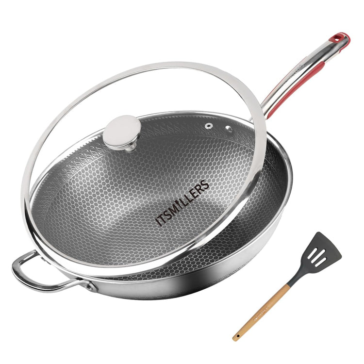 Tri ply Stainless Steel Wok with Lid