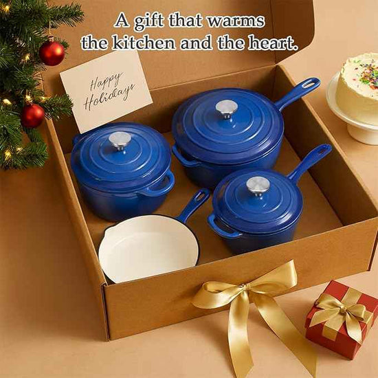 QuliMetal Nonstick Enameled Cast Iron Cookware Set, 4-Pcs Pots and Pans with Lid, Healthy Round Dutch Oven Pot for Sourdough Bread Baking, Oven Safe up to 500° F or on All Stovetop