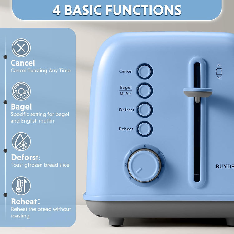 BUYDEEM DT620 2-Slice Toaster, Extra Wide Slots, Retro Stainless Steel with High Lift Lever, Bagel and Muffin Function, Removal Crumb Tray, 7-Shade Settings,Blue