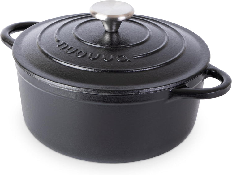 Cast Iron Dutch Oven with Lid – Non-Stick Ovenproof Enamelled Casserole Pot – Sturdy Dutch Oven Cookware – Black, 3.1-Quart, 22cm – by Nuovva - Nestoria