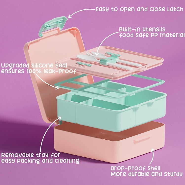 Kids Bento Snack Lunch Box with Thermo Insulated Toddler Lunch Bag