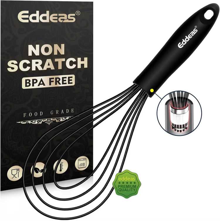 Flat Whisk, EDDEAS Silicone Gravy Whisk for Cooking, Beating, Stirring Gravy and Eggs