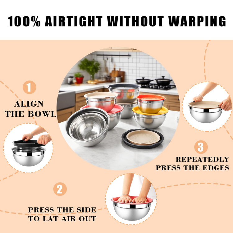 Mixing Bowls with Airtight Lids Set 5 Pcs Stainless Steel Bowls Set Baking Set Non (5 Count)