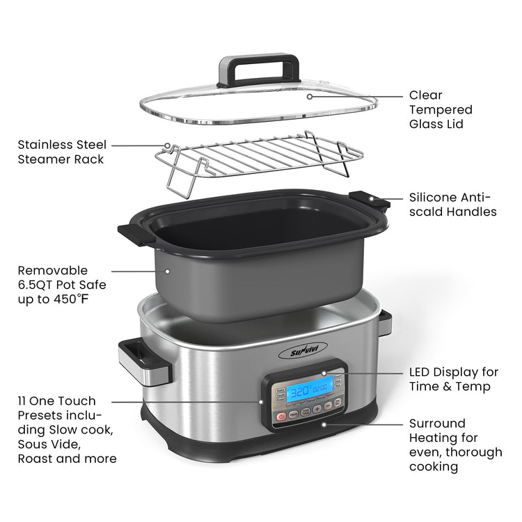 12-in-1 Programmable Slow Cooker 6.5QT with Timer & Keep Warm