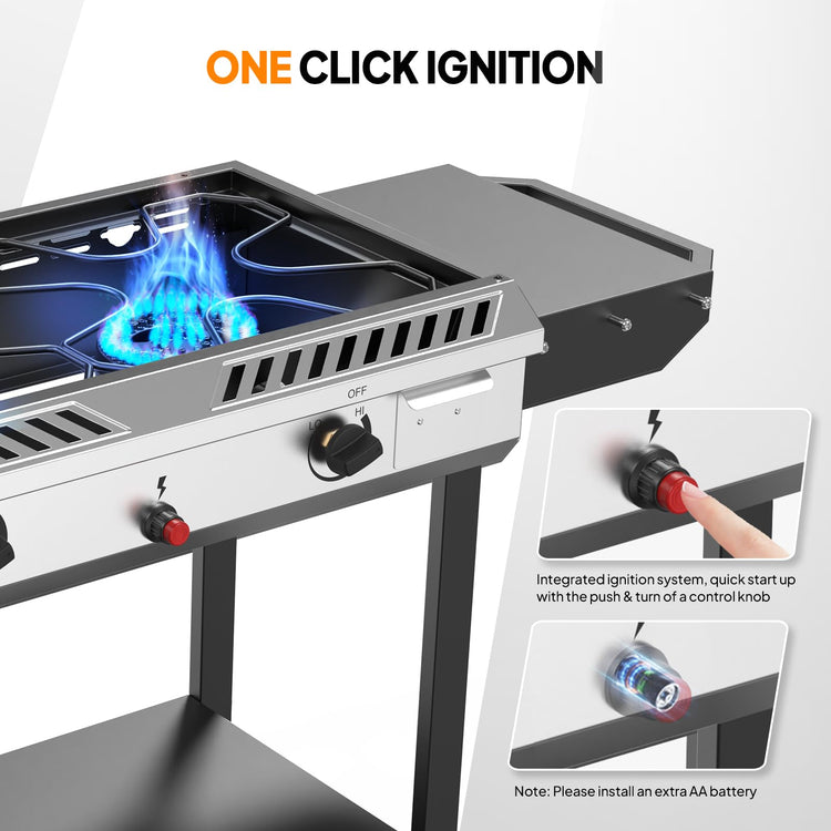 2 Burner Outdoor Propane Gas Stove with Griddle