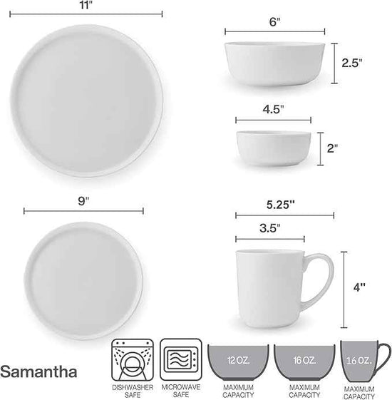 Mikasa Samantha Bone China Lightweight Chip Resistant 40 Piece Dinnerware Set, Service for 8