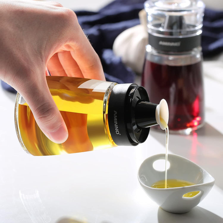 5.5oz Oil and Vinegar Cruets 2 Pack, Glass Oil Dispenser Bottles for Cooking, Leakproof and Drip Free Spouts