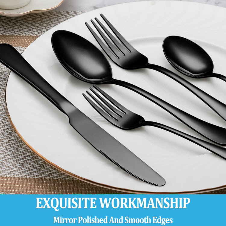 60 Pcs Black Silverware Set (60 Count)