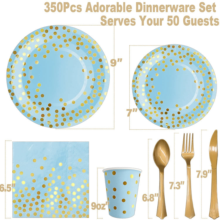 Blue Gold Paper Plates Set (50 Count)