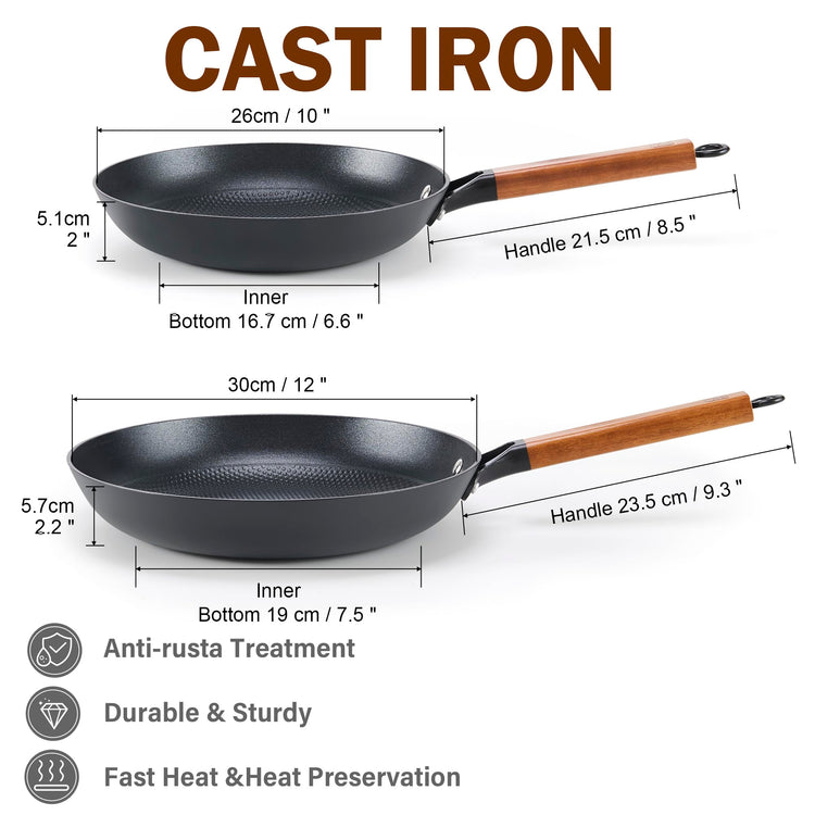 Cast Iron 10 12 Inch Nonstick Skillets (2 Count)