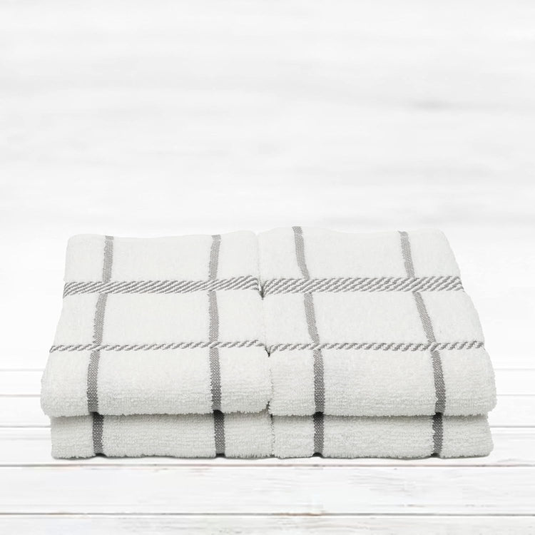 100% Cotton Terry Dish Towels, 4 Pack Checks, 16 x26 Inches, Super Soft and Absorbent Kitchen Towels, Perfect for Kitchen Cleaning and Dish Washing | Light Gray - Nestoria