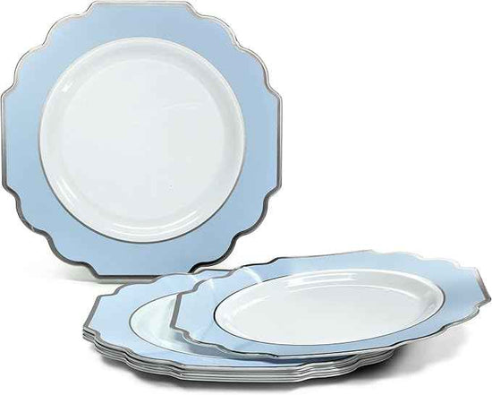 OCCASIONS 960-Piece Disposable Dinnerware Set for 120 – Heavy Duty Plates, Silverware, Cups, Napkins – Party Supplies-Imperial Blue & Silver
