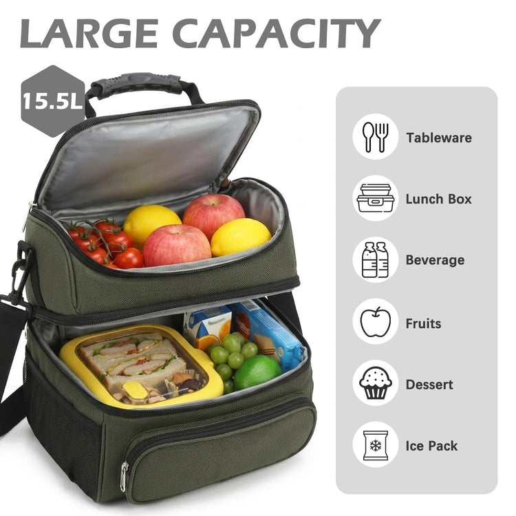 Double Layer Cooler Insulated Lunch Bag Adult Lunch Box Large Tote Bag for Men (2 Count)