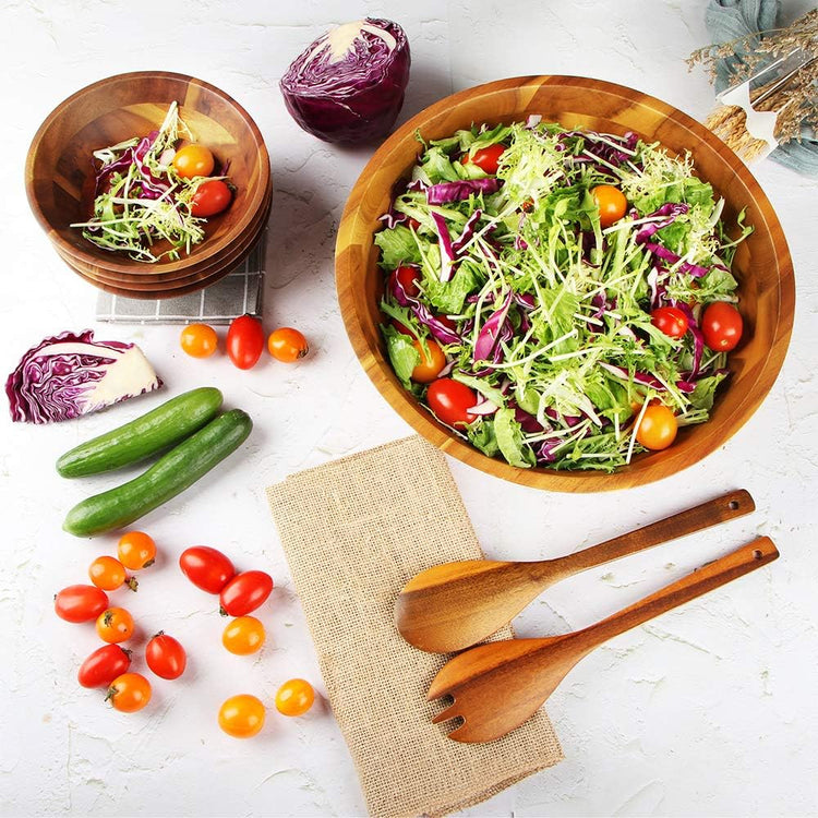 AIDEA Salad Bowls, Wooden Salad Bowls Set, Large Acacia Wood Serving Bowl for Fruits, Salad, 12.5" Big Salad Bowl with Serving Utensils