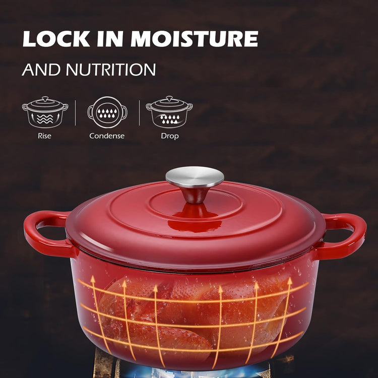 3QT Dutch Oven Pot with Lid, Leonyo 3 Quart Enameled Cast Iron Dutch Oven for Sourdough Bread Baking, Heavy Duty Cookware for Braising, Stews, Roasting, Red - Nestoria