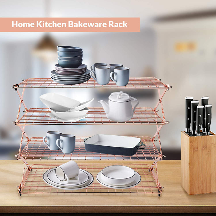 2/3/4-Tier Collapsible Cooling Rack with Adjustable 3 Setting Design Stackable Cooling Roasting Cooking for Cookies Baking - Copper Cooking Utensils