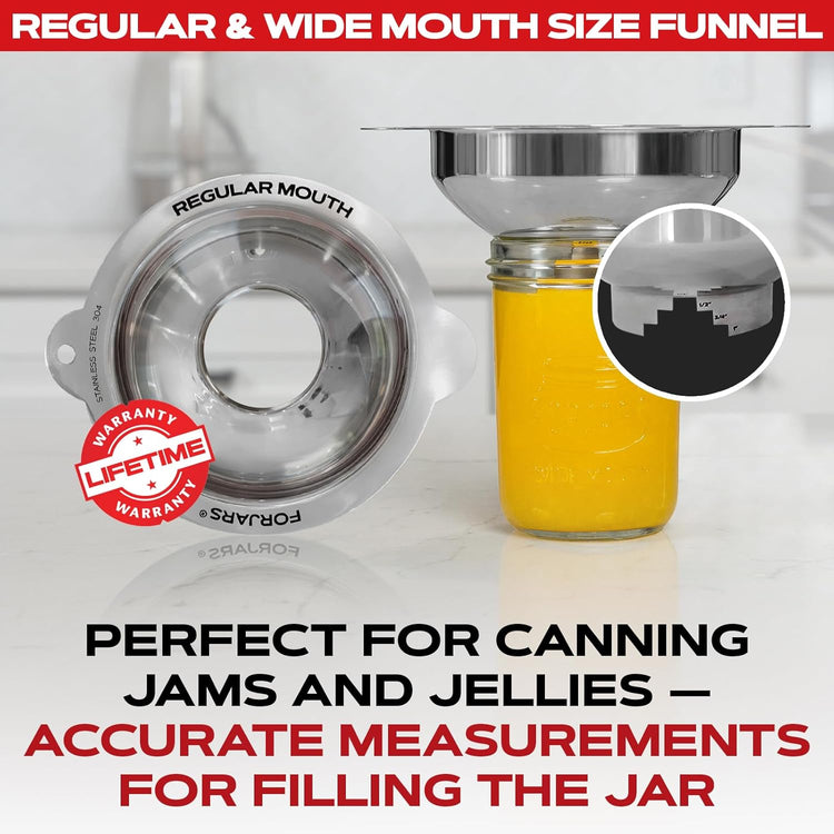 FORJARS Canning Funnel Set - with Strainer for Wide and Regular Mason Jars and Food Funnels for Transferring Oils - Durable, Small, Stainless Steel Kitchen Funnel Set - Canning Supplies Kit