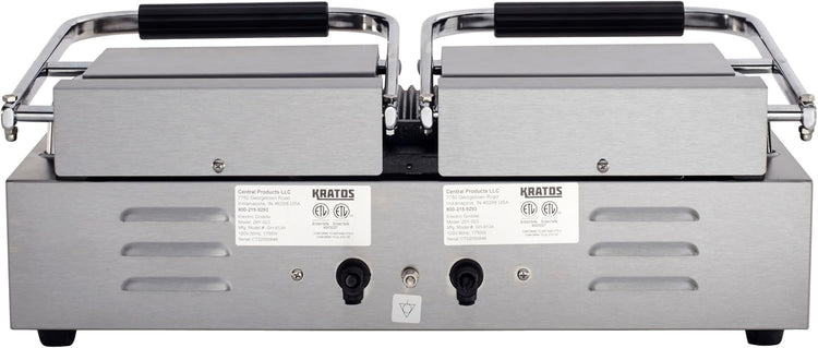 Kratos Commercial Electric Panini Sandwich Grill with Grooved Plates, 18.7" x 9" Cooking Surface, Commercial Countertop Panini Press, 120V, 3500W (29Y-023)