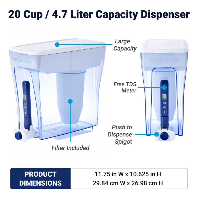 20-Cup Ready-Pour 5-Stage Water Filter Dispenser with 0 TDS Water Filter – IAPMO Certified to Reduce Lead, Chromium, and PFOA/PFOS
