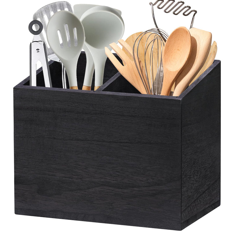 Wooden Kitchen Utensil Caddy With 2 Compartments