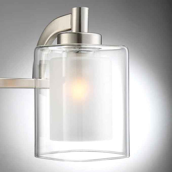 Quoizel Kolt Modern Vanity Lights, 4-Light, 29 Inch Brushed Nickel Bathroom Lighting Fixtures Over Mirror, Sandblasted Inner Glass, 50 W LED Bulb, Wall Mount Light for Bathrooms, Kitchen or Hallway