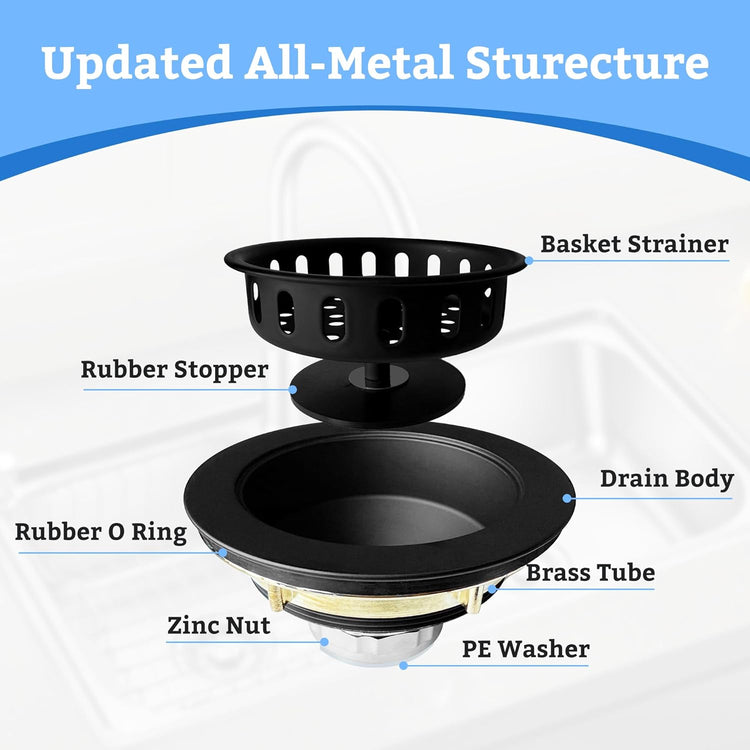 Metal World BS10101MB Post Style Sink Strainer, 3-1/2" Metal Kitchen Strainer, Cast Brass Body Basket Strainer, Strainer with Stainless Steel Basket, Matte Black Finish 1 Pack