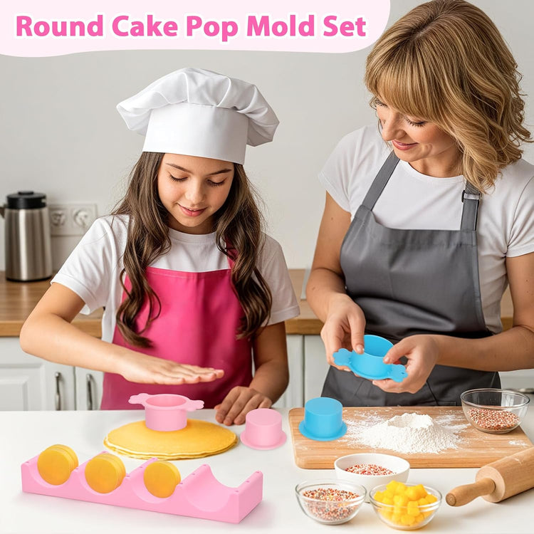 15 Holes Silicone Cake Pop Stand for Drying, Lollipop Display Holder with 2 Candy Shaped Cake Pop Mold Set & 20Pcs Sticks for Birthday Cake Decorations (Pink&Blue, 23P)