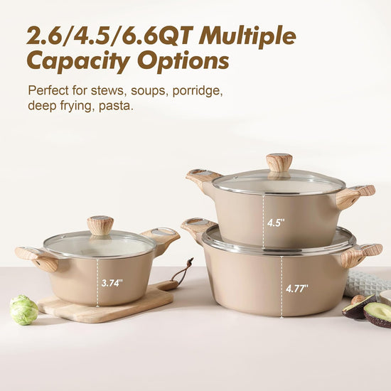 SENSARTE Ceramic Nonstick Stock Pot with Lid, 2.6/4.5/6.6 QT Soup Pot Casserole Pot, Non-toxic Healthy Pasta Pot, Large Cooking Pot Stew Pot, Induction Compatible, PFOA PFAS PTFE Free, Taupe - Nestoria