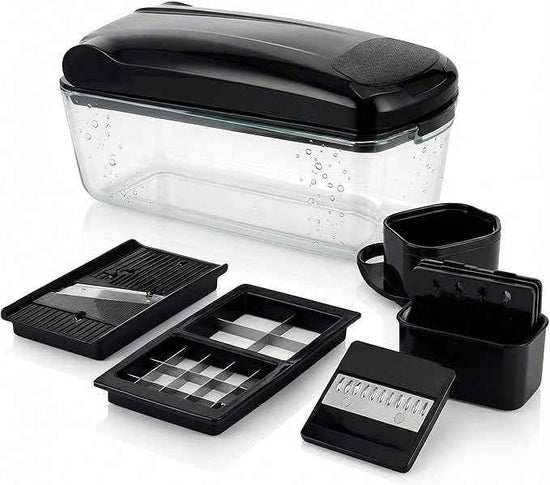 Le'raze 13-in-1 Vegetable Chopper Pro with Glass Container, Stainless Steel Blades, BPA-Free, Mandoline Slicer, Manual