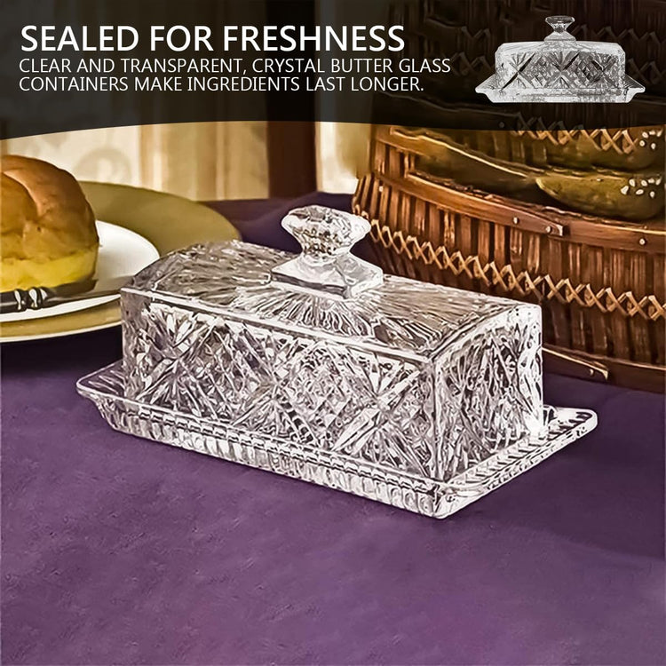 Glass Butter Dish with Lid Handle Butter Keeper Dessert Tray Cake Plate Crystal Covered Butter Dish for Home Kichen Candy