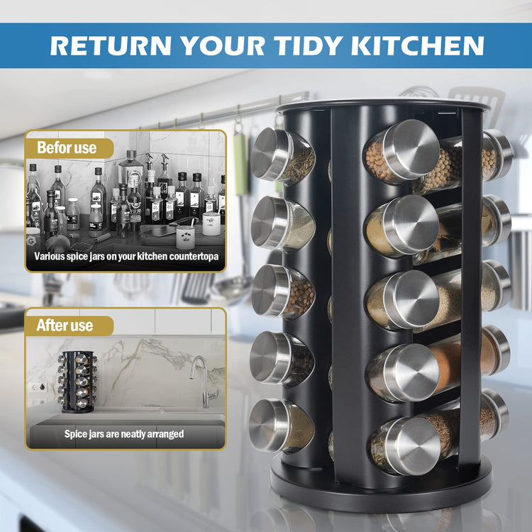 Black Countertop Revolving Spice Rack (20 Count)