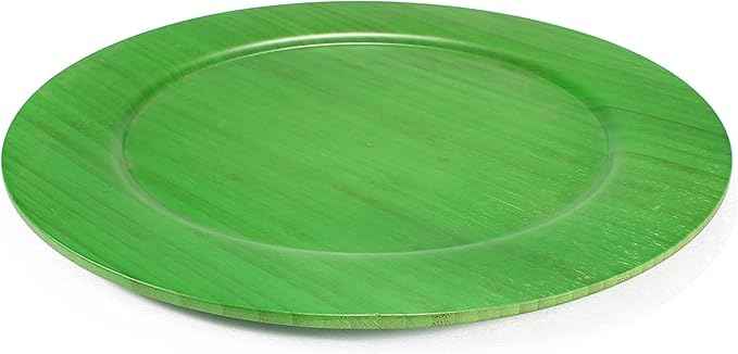 BambooMN 13" Dia Green Bamboo Reusable Dinnerware Charger Round Plates for Catered Events, Holidays, or Home Use Supplies, 10 Pcs