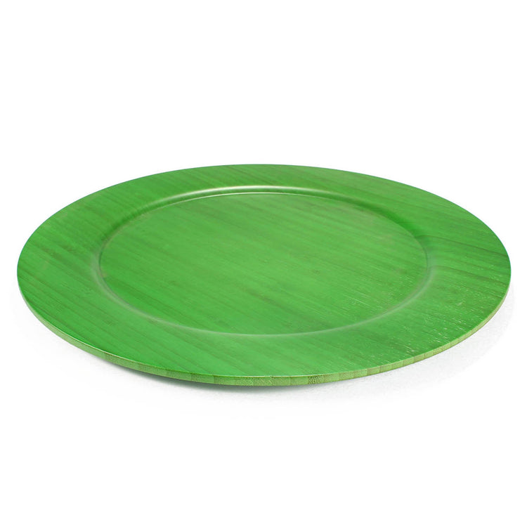 13" Dia Green Bamboo Reusable Dinnerware Charger Round Plates for Catered Events