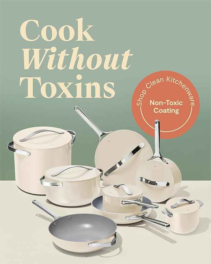 Caraway 24-Piece Nonstick Ceramic Cookware Set - Includes Fry Pans, Sauce, Sauté Pan, Dutch Oven, Petite Cooker, Stir Fry, Rondeau, Stock Pot, Lids & Storage Organizers - Sage
