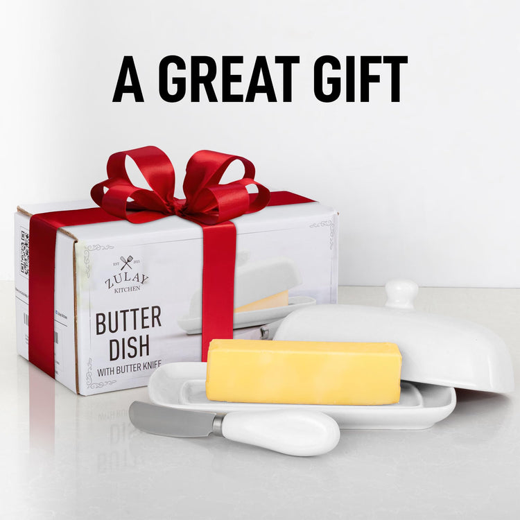Ceramic Butter Dish with Lid For Countertop & Stainless Steel Knife
