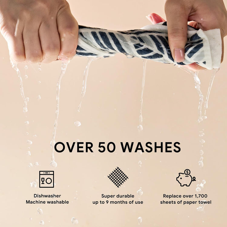 RECYCO Swedish Dishcloths for Kitchen | 4 Pack Oversized Washable Dish Rags | Large Cellulose Reusable Cleaning Paper Towels | Absorbent Counter Dish Cloth Sponge XL Kitchen Wipes, 12" L x 10" W - Nestoria