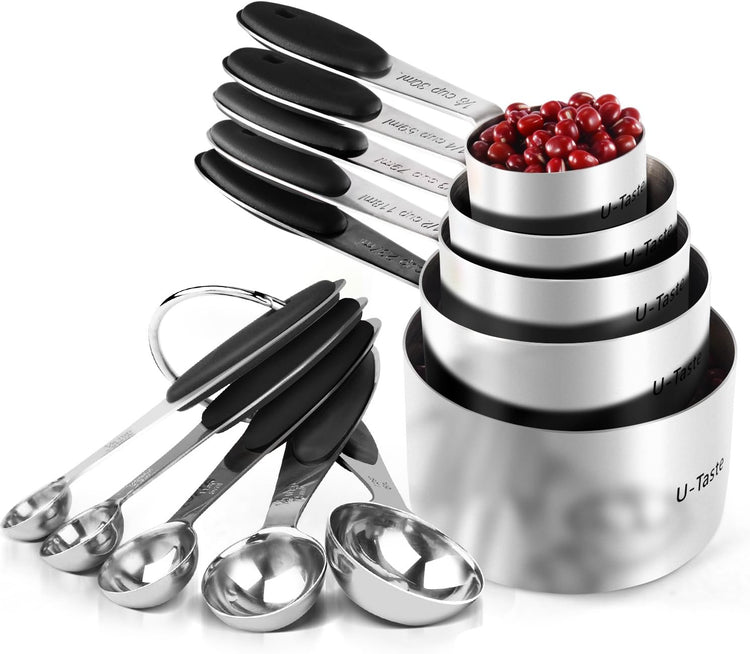 Measuring Cups : U-Taste 18/8 Stainless Steel Measuring Cups and Spoons Set of 10 Piece, Upgraded Thickness Handle(Black)