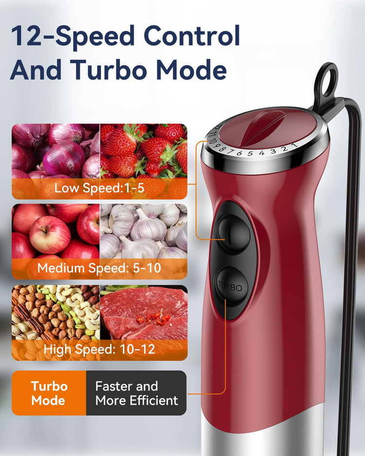 Immersion Blender Handheld 1000W 5 in 1 Corded Stick Hand Blender Kitchen with 12 Speed (5 Count)
