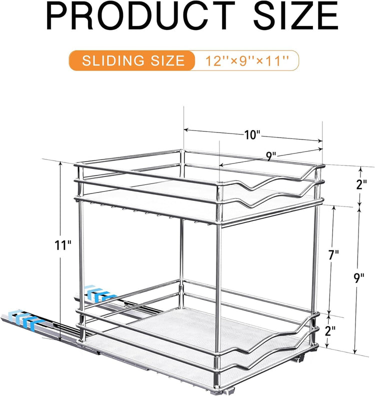 BBV Spice Rack Organizer, Double layer Seasoning Organizer for Cabinet Countertop, Kitchen, Pantry, Sliding Metal Chrome Spice Organization (9 inch)