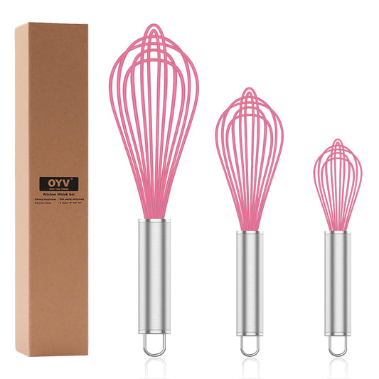 Pink Silicone Whisk Set of 3
